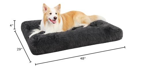 Dog Crate Bed Washable Dog Beds for Large Dogs Deluxe Thick Flannel Fluffy Comfy Kennel Pad Anti-Slip & Anti-Scratch Pet Sleeping Mat, 35 x 23 Inch, Gray