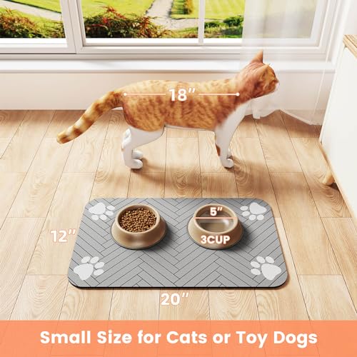 Pet Feeding Mat-Absorbent Pet Placemat for Food and Water Bowl, with Waterproof Rubber Backing, Quick Dry Water Dispenser Mat for Dog and Cat (12"x20", Striped Dark Gray)