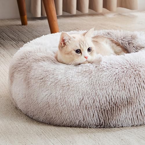 WESTERN HOME WH Calming Dog & Cat Bed, Anti-Anxiety Donut Cuddler Warming Cozy Soft Round Bed, Fluffy Faux Fur Plush Cushion Bed for Small Medium Dogs and Cats (20"/24"/27"/30")