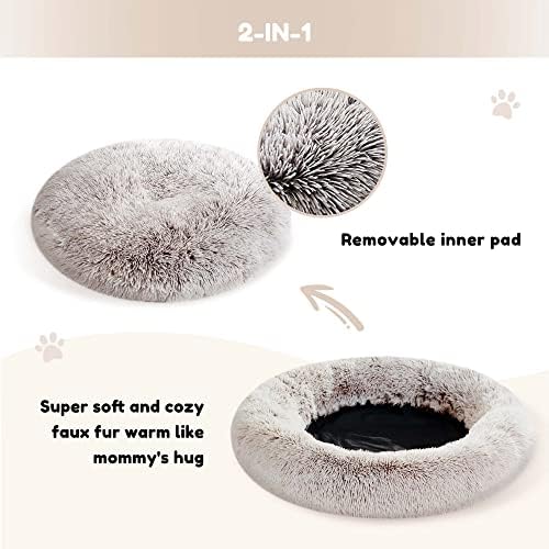 WESTERN HOME WH Calming Dog & Cat Bed, Anti-Anxiety Donut Cuddler Warming Cozy Soft Round Bed, Fluffy Faux Fur Plush Cushion Bed for Small Medium Dogs and Cats (20"/24"/27"/30")