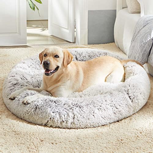 WESTERN HOME WH Calming Dog & Cat Bed, Anti-Anxiety Donut Cuddler Warming Cozy Soft Round Bed, Fluffy Faux Fur Plush Cushion Bed for Small Medium Dogs and Cats (20"/24"/27"/30")