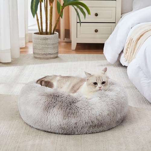 WESTERN HOME WH Calming Dog & Cat Bed, Anti-Anxiety Donut Cuddler Warming Cozy Soft Round Bed, Fluffy Faux Fur Plush Cushion Bed for Small Medium Dogs and Cats (20"/24"/27"/30")