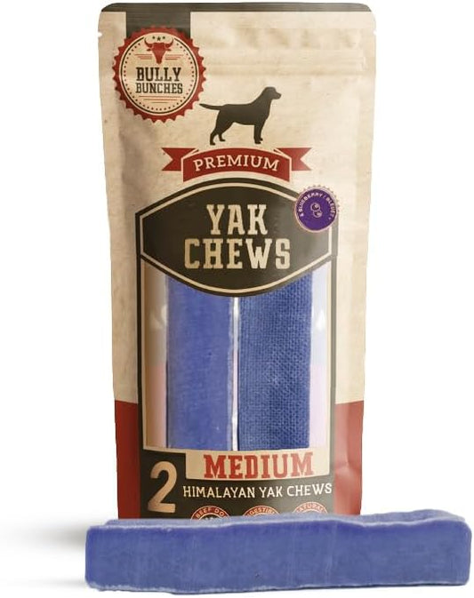 Bully Bunches Premium Blueberry Himalayan Yak Chew for Dogs, All-Natural, Long-Lasting, Authentic Yak Milk, Healthy Dental Chew, High-Protein, Grain-Free (Medium, 2 Pack)