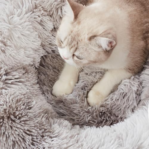 WESTERN HOME WH Calming Dog & Cat Bed, Anti-Anxiety Donut Cuddler Warming Cozy Soft Round Bed, Fluffy Faux Fur Plush Cushion Bed for Small Medium Dogs and Cats (20"/24"/27"/30")