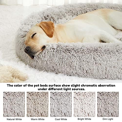 WESTERN HOME WH Calming Dog & Cat Bed, Anti-Anxiety Donut Cuddler Warming Cozy Soft Round Bed, Fluffy Faux Fur Plush Cushion Bed for Small Medium Dogs and Cats (20"/24"/27"/30")