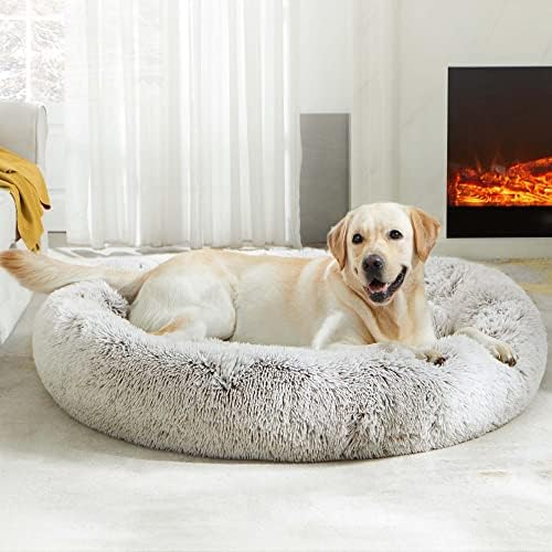 WESTERN HOME WH Calming Dog & Cat Bed, Anti-Anxiety Donut Cuddler Warming Cozy Soft Round Bed, Fluffy Faux Fur Plush Cushion Bed for Small Medium Dogs and Cats (20"/24"/27"/30")