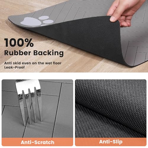 Pet Feeding Mat-Absorbent Pet Placemat for Food and Water Bowl, with Waterproof Rubber Backing, Quick Dry Water Dispenser Mat for Dog and Cat (12"x20", Striped Dark Gray)