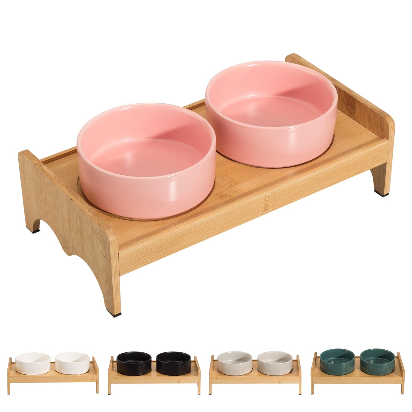 Elevated Ceramic Dog Bowl Set - Double Dog Bowls with Bamboo Stand Anti Vomiting - Raised Dog Food and Water Bowl Set - Small Dog Feeding Bowls - Pet Dishes for Cats and Puppies - 16.23 OZ - 2 Cups