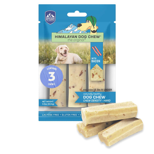 Himalayan Dog Chew Original Yak Cheese Dog Chew, Bacon, 3 Small Sticks, 1.1 oz, Gluten Free, Healthy Dog Treats, Grain & Lactose Free 100% Natural, Long Lasting Dog Chews for Dogs Under 15 lbs