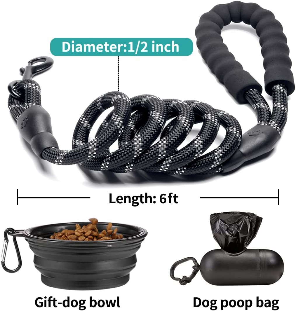 COOYOO 2 Pack Dog Leash 2/5/6 FT Heavy Duty - Comfortable Padded Handle - Reflective Dog Leash for Medium Large Dogs with Collapsible Pet Bowl