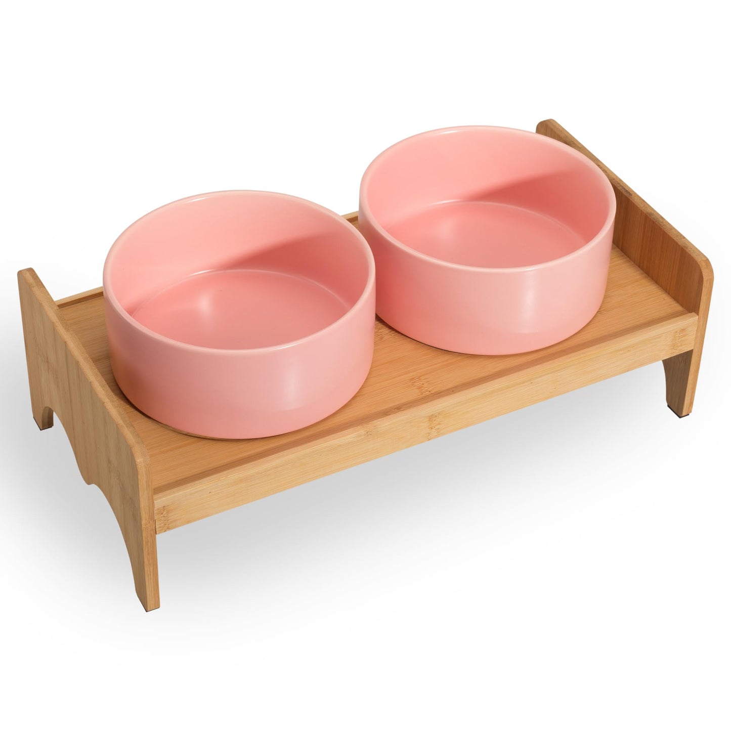 Elevated Ceramic Dog Bowl Set - Double Dog Bowls with Bamboo Stand Anti Vomiting - Raised Dog Food and Water Bowl Set - Small Dog Feeding Bowls - Pet Dishes for Cats and Puppies - 16.23 OZ - 2 Cups