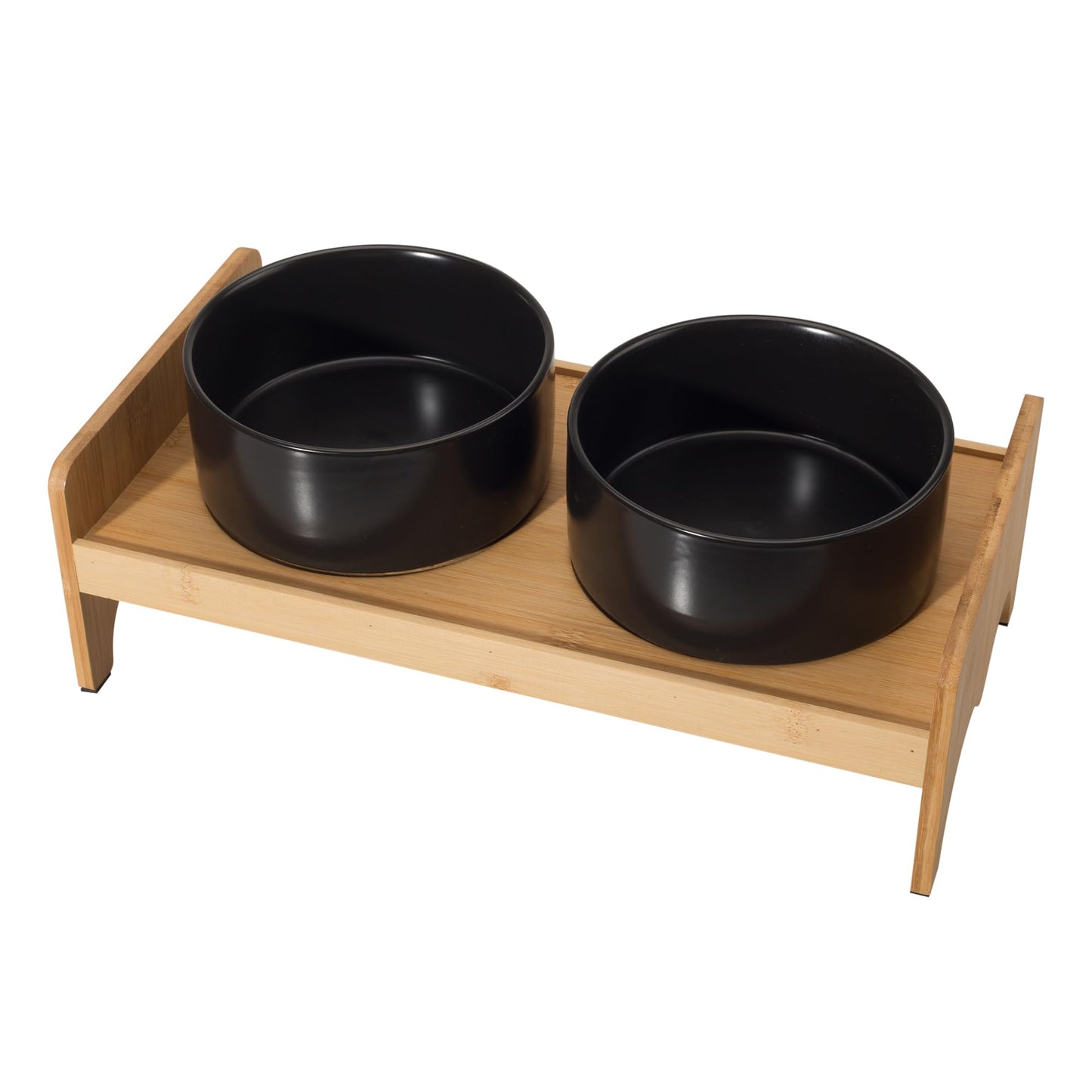 Elevated Ceramic Dog Bowl Set - Double Dog Bowls with Bamboo Stand Anti Vomiting - Raised Dog Food and Water Bowl Set - Small Dog Feeding Bowls - Pet Dishes for Cats and Puppies - 16.23 OZ - 2 Cups