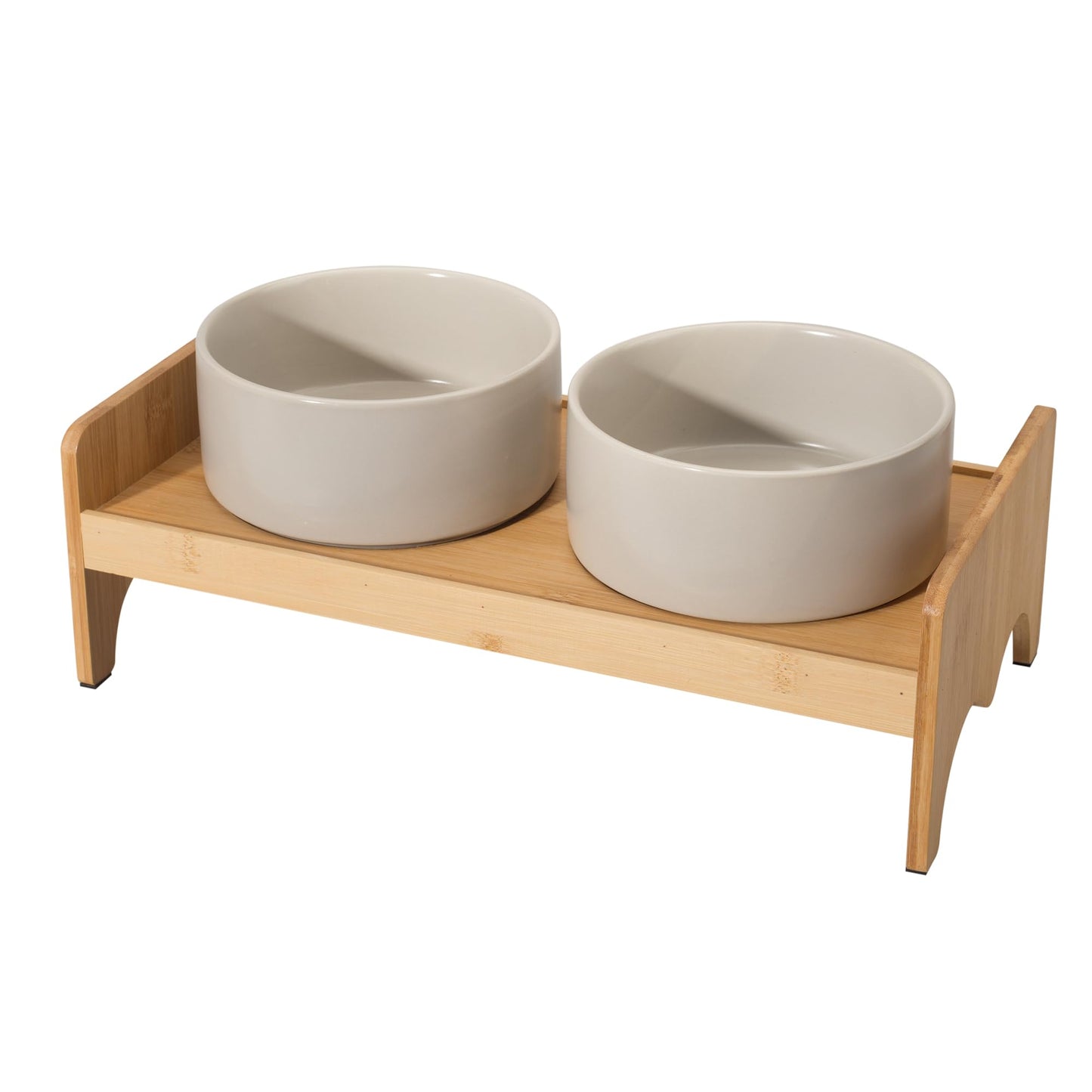 Elevated Ceramic Dog Bowl Set - Double Dog Bowls with Bamboo Stand Anti Vomiting - Raised Dog Food and Water Bowl Set - Small Dog Feeding Bowls - Pet Dishes for Cats and Puppies - 16.23 OZ - 2 Cups