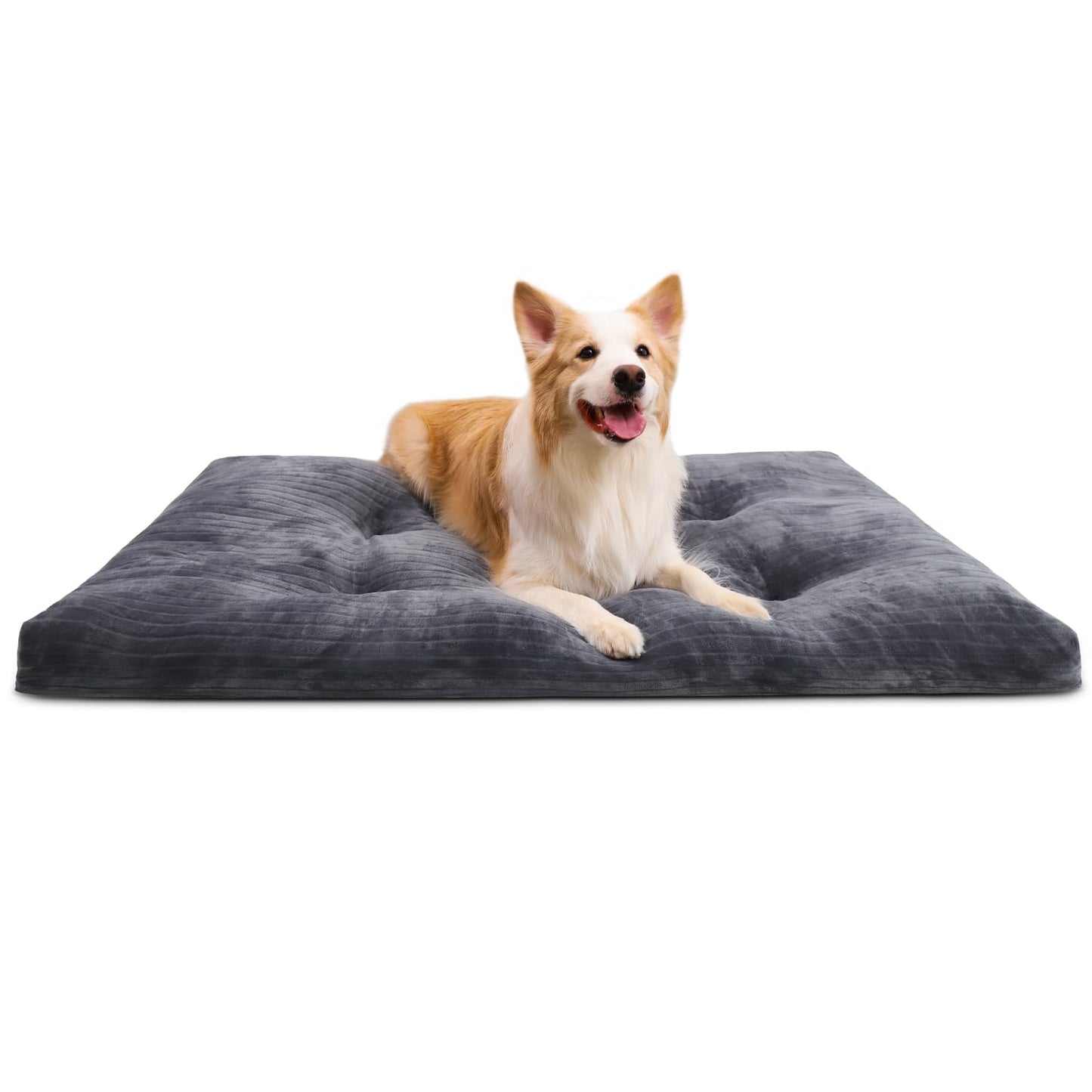 Dog Crate Bed Washable Dog Beds for Large Dogs Deluxe Thick Flannel Fluffy Comfy Kennel Pad Anti-Slip & Anti-Scratch Pet Sleeping Mat, 35 x 23 Inch, Gray