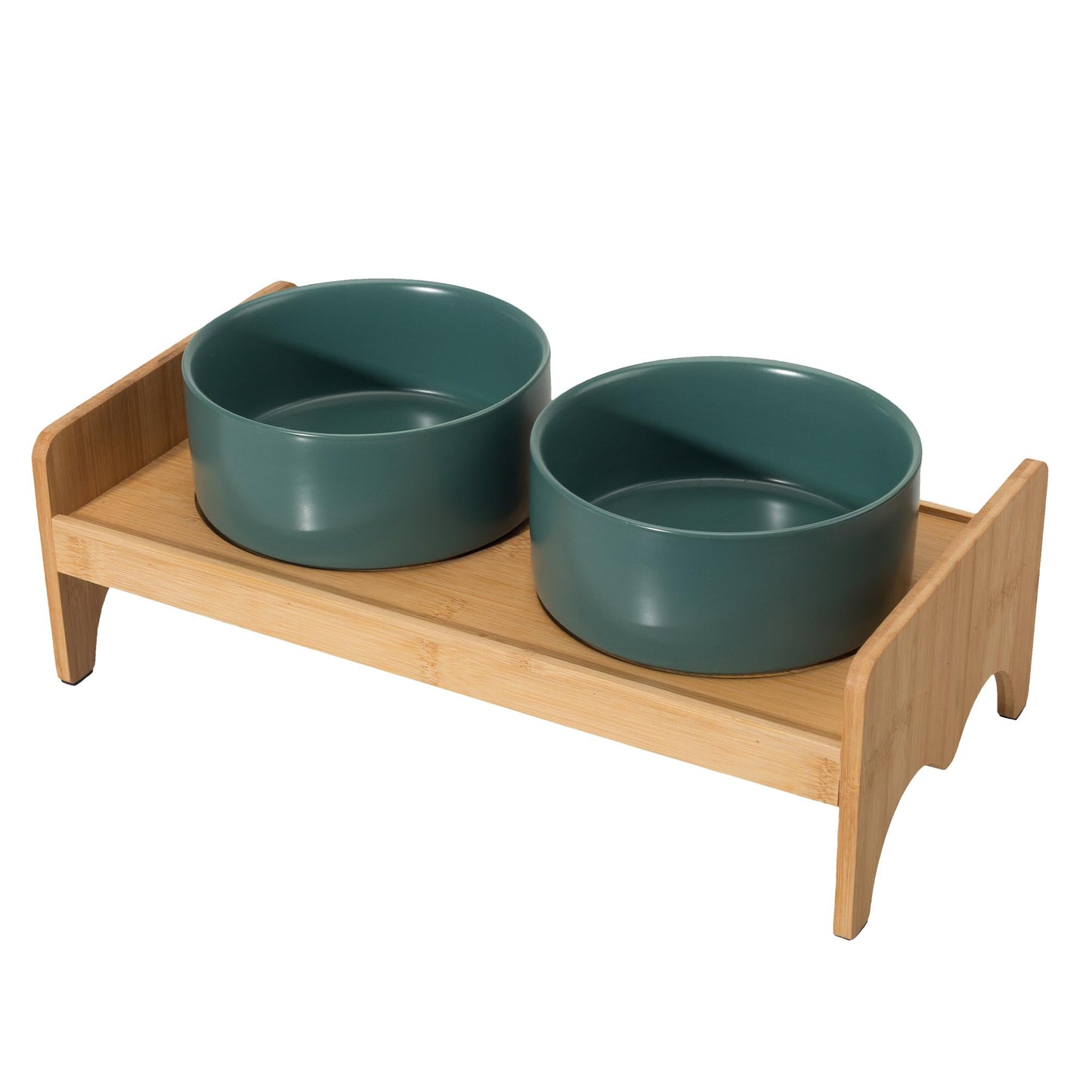 Elevated Ceramic Dog Bowl Set - Double Dog Bowls with Bamboo Stand Anti Vomiting - Raised Dog Food and Water Bowl Set - Small Dog Feeding Bowls - Pet Dishes for Cats and Puppies - 16.23 OZ - 2 Cups