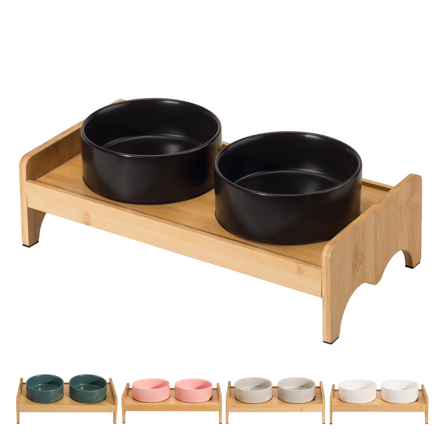 Elevated Ceramic Dog Bowl Set - Double Dog Bowls with Bamboo Stand Anti Vomiting - Raised Dog Food and Water Bowl Set - Small Dog Feeding Bowls - Pet Dishes for Cats and Puppies - 16.23 OZ - 2 Cups