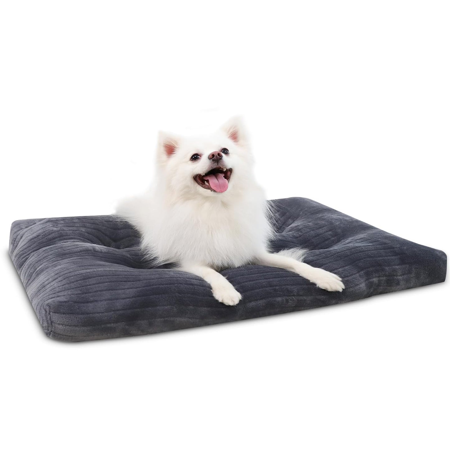 Dog Crate Bed Washable Dog Beds for Large Dogs Deluxe Thick Flannel Fluffy Comfy Kennel Pad Anti-Slip & Anti-Scratch Pet Sleeping Mat, 35 x 23 Inch, Gray