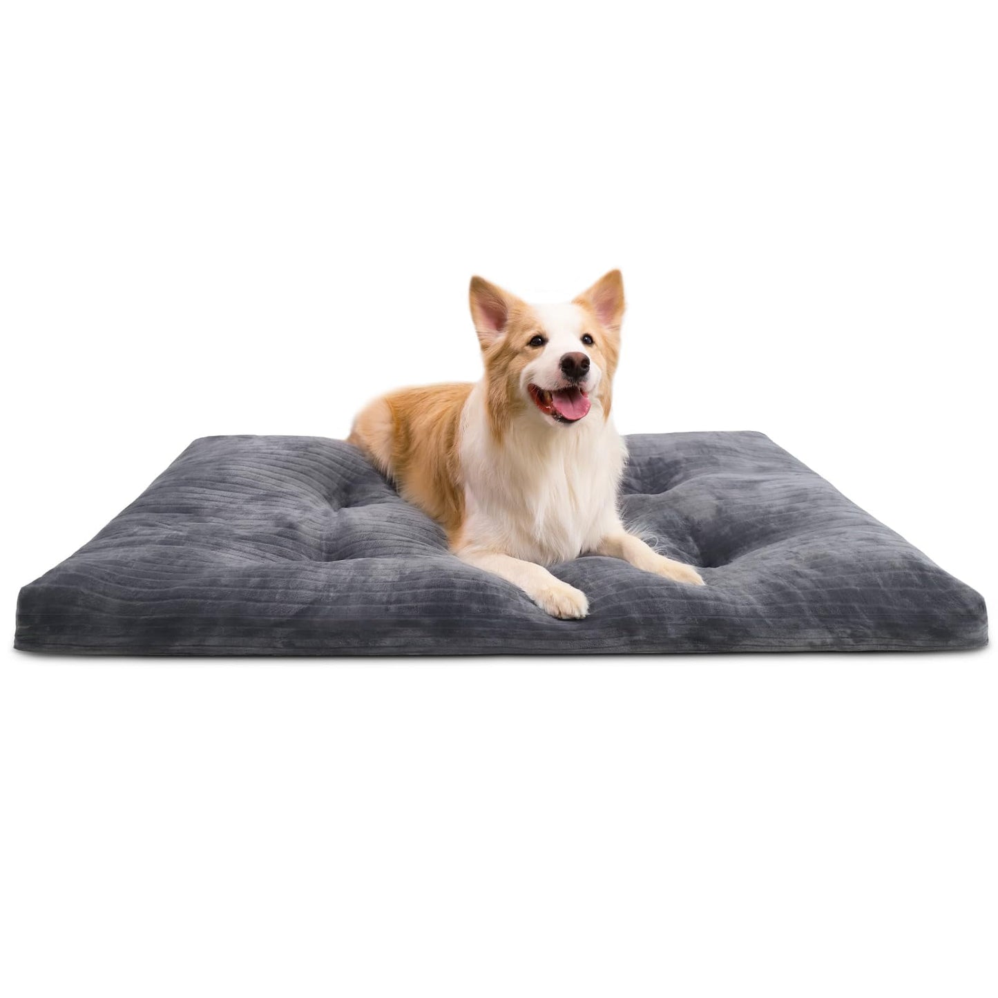 Dog Crate Bed Washable Dog Beds for Large Dogs Deluxe Thick Flannel Fluffy Comfy Kennel Pad Anti-Slip & Anti-Scratch Pet Sleeping Mat, 35 x 23 Inch, Gray