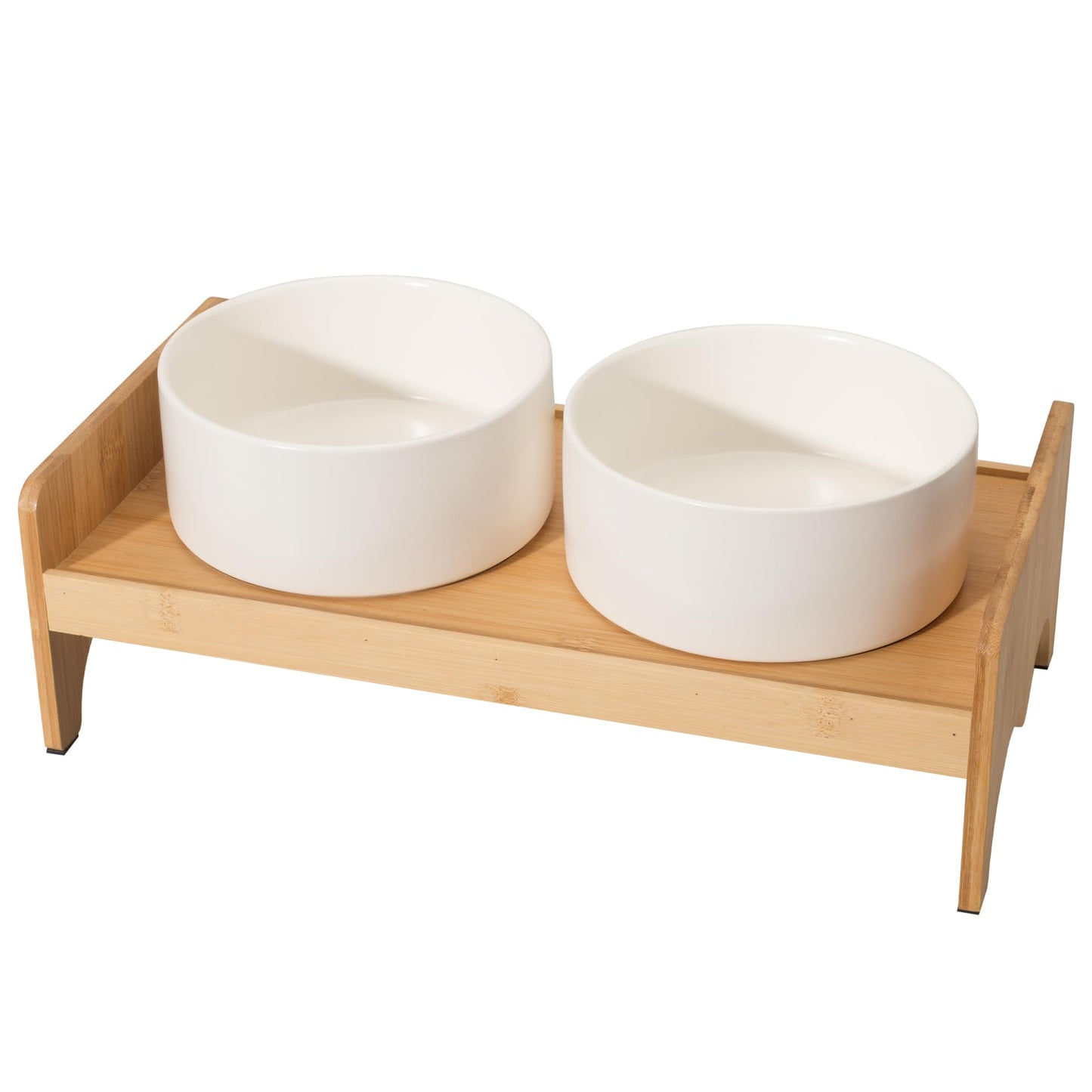 Elevated Ceramic Dog Bowl Set - Double Dog Bowls with Bamboo Stand Anti Vomiting - Raised Dog Food and Water Bowl Set - Small Dog Feeding Bowls - Pet Dishes for Cats and Puppies - 16.23 OZ - 2 Cups