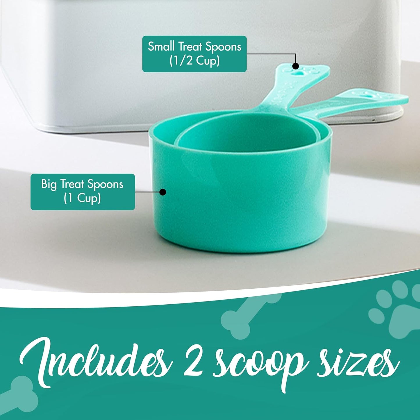 2-Piece Dog Treat Storage Container Set - Large & Small Jars with Airtight Lids, Cute Dog Treat Jars for Kitchen Counter, White | Functional Treat Canisters with Bonus: Treat Spoons and treat bag.