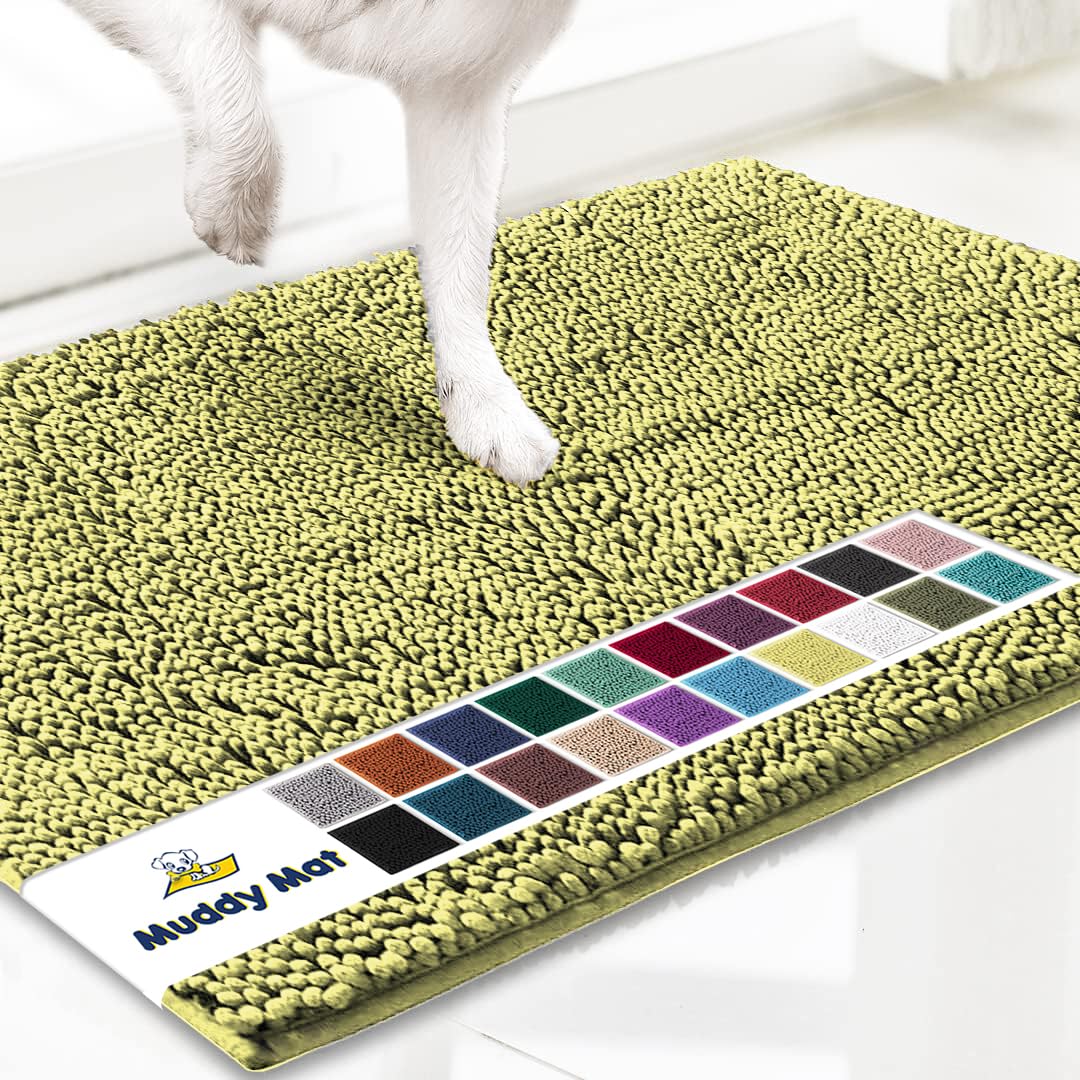 Muddy Mat® Shown on TV – Super Absorbent Microfiber Dog Door Mat for Muddy Paws, Non-Slip Washable Pet Rug, Quick Dry Chenille Entryway Carpet, Machine Washable Indoor Outdoor mat, Beige 28"x18"