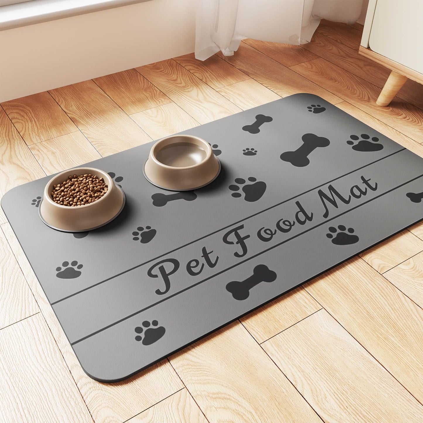 Pet Feeding Mat-Absorbent Pet Placemat for Food and Water Bowl, with Waterproof Rubber Backing, Quick Dry Water Dispenser Mat for Dog and Cat (12"x20", Striped Dark Gray)