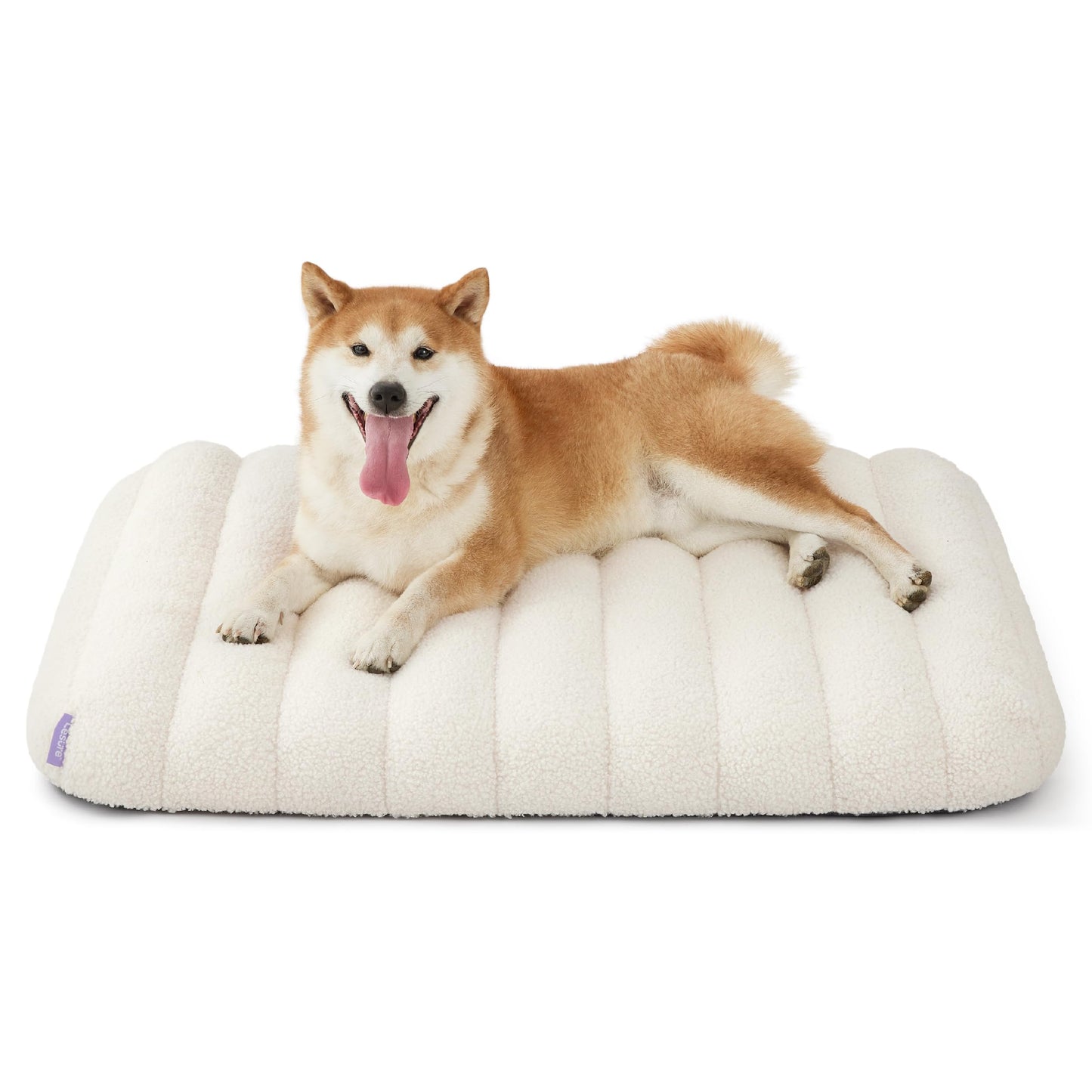 Lesure Cute Orthopedic Dog Bed for Large Dogs, Waterproof Chic Flat Pet Mat with Removable Washable Cover, Fuzzy Thick Egg Crate Foam Pet Mattress for Indoor Use (36" x 27", Cream)