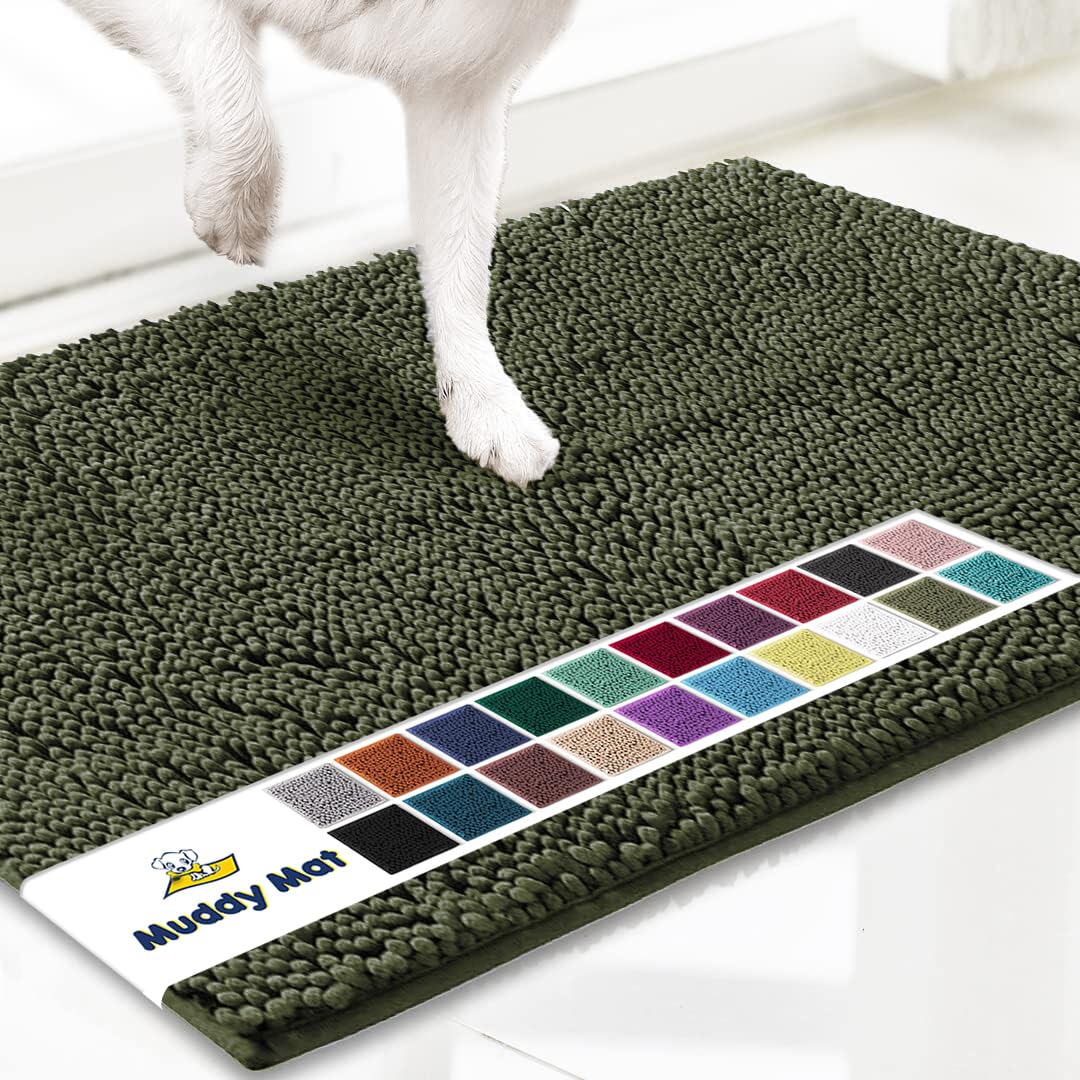 Muddy Mat® Shown on TV – Super Absorbent Microfiber Dog Door Mat for Muddy Paws, Non-Slip Washable Pet Rug, Quick Dry Chenille Entryway Carpet, Machine Washable Indoor Outdoor mat, Beige 28"x18"