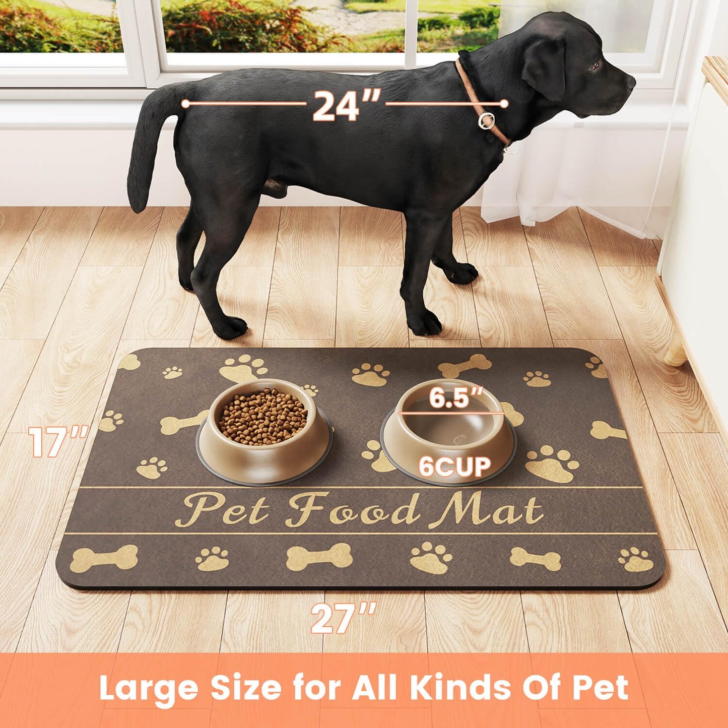 Pet Feeding Mat-Absorbent Pet Placemat for Food and Water Bowl, with Waterproof Rubber Backing, Quick Dry Water Dispenser Mat for Dog and Cat (12"x20", Striped Dark Gray)