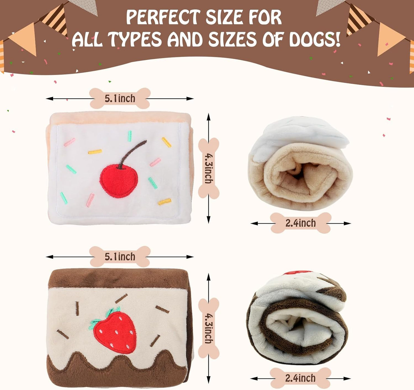 Dog Interactive Toys, Dog Sniffing Toys, Dog Birthday Cake Roll Toys, One Strawberry and One Cherry, Slow Feeder Hide and Seek Toys for Small and Medium Dogs (2pcs)