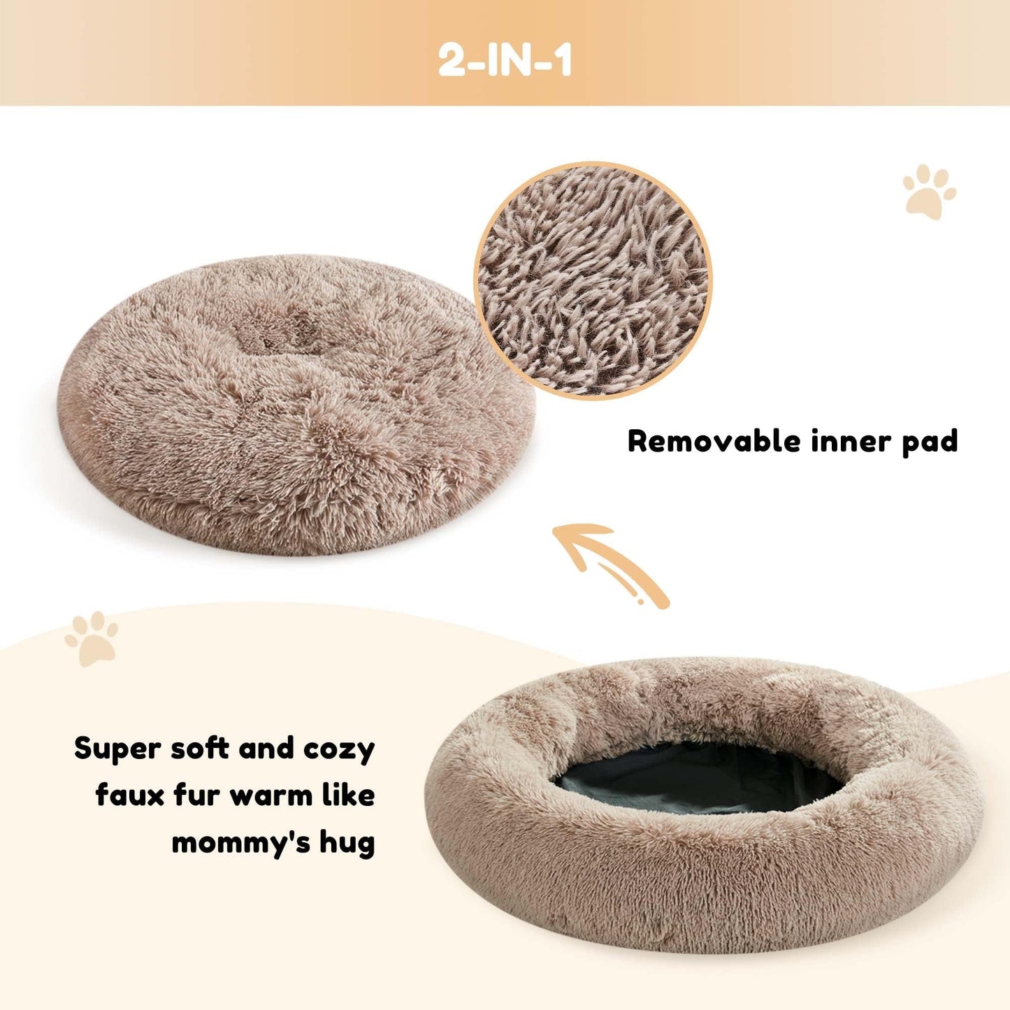 WESTERN HOME WH Calming Dog & Cat Bed, Anti-Anxiety Donut Cuddler Warming Cozy Soft Round Bed, Fluffy Faux Fur Plush Cushion Bed for Small Medium Dogs and Cats (20"/24"/27"/30")