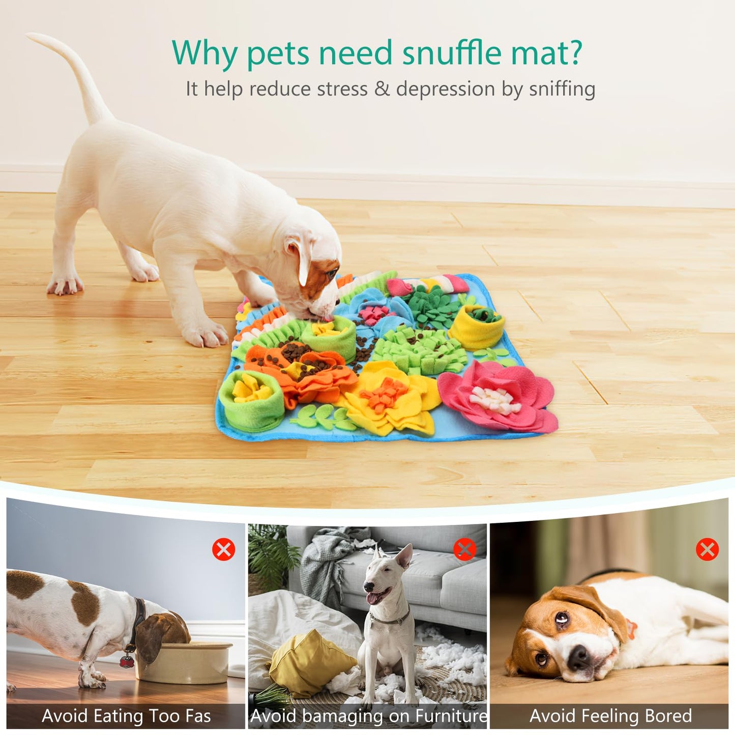 ORIA Snuffle Mat for Dogs, Interactive Sniff Mat for Boredom, Slow Eating, Keep Busy, Encourages Natural Foraging Skills, Dog Puzzle Toys for Dogs Cats Rabbits, 15x15 inch