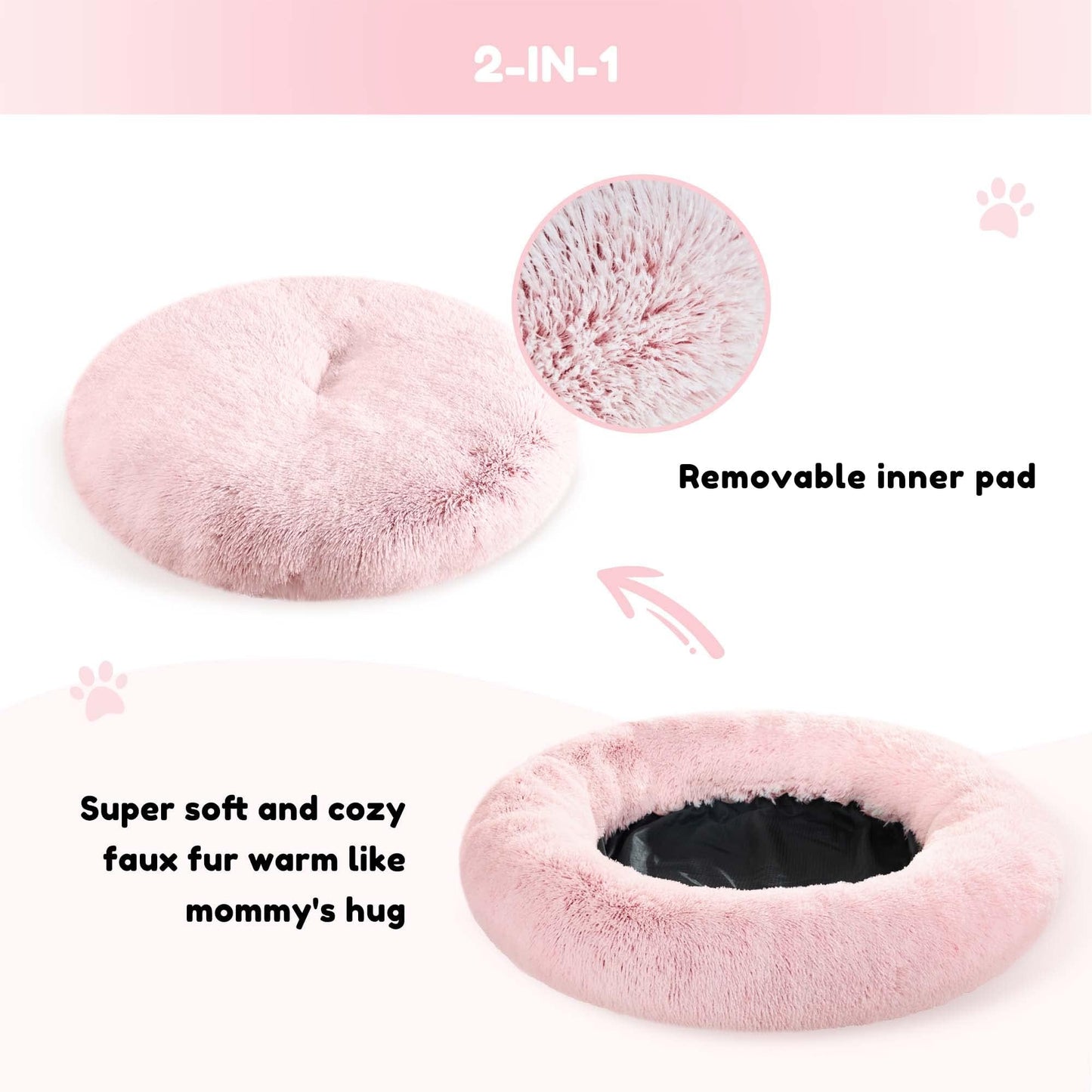 WESTERN HOME WH Calming Dog & Cat Bed, Anti-Anxiety Donut Cuddler Warming Cozy Soft Round Bed, Fluffy Faux Fur Plush Cushion Bed for Small Medium Dogs and Cats (20"/24"/27"/30")