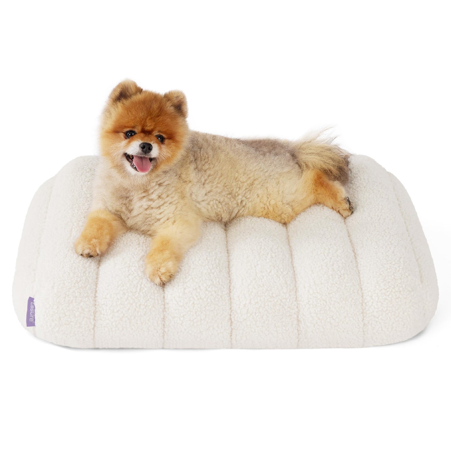 Lesure Cute Orthopedic Dog Bed for Large Dogs, Waterproof Chic Flat Pet Mat with Removable Washable Cover, Fuzzy Thick Egg Crate Foam Pet Mattress for Indoor Use (36" x 27", Cream)