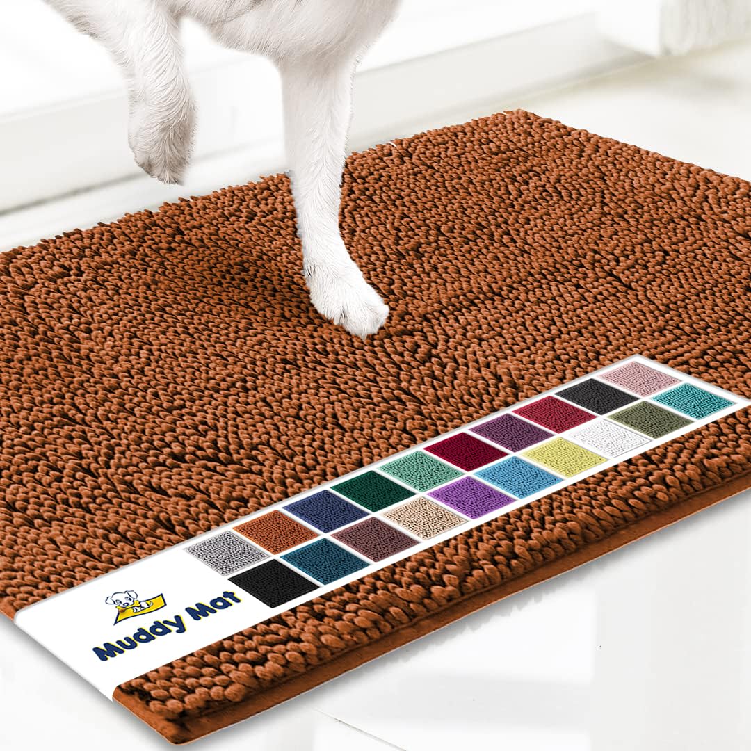 Muddy Mat® Shown on TV – Super Absorbent Microfiber Dog Door Mat for Muddy Paws, Non-Slip Washable Pet Rug, Quick Dry Chenille Entryway Carpet, Machine Washable Indoor Outdoor mat, Beige 28"x18"