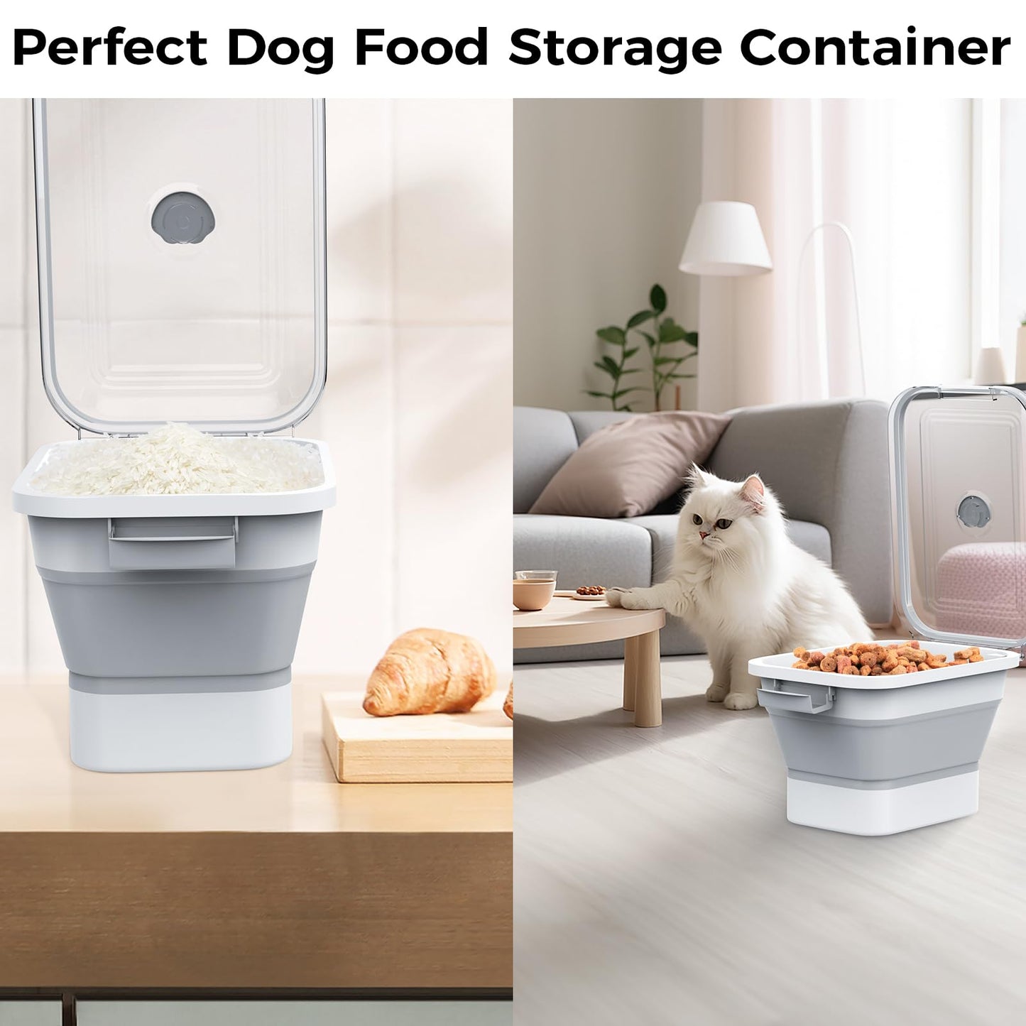 20-23 Lbs Dog Food Storage Container, Collapsible Dog Food Container with Transparent Airtight Lid,Multifunctional Pet Food Storage Container for Dog Cat,Rice,Flour,Pet Food Scoop and Dog Bowl