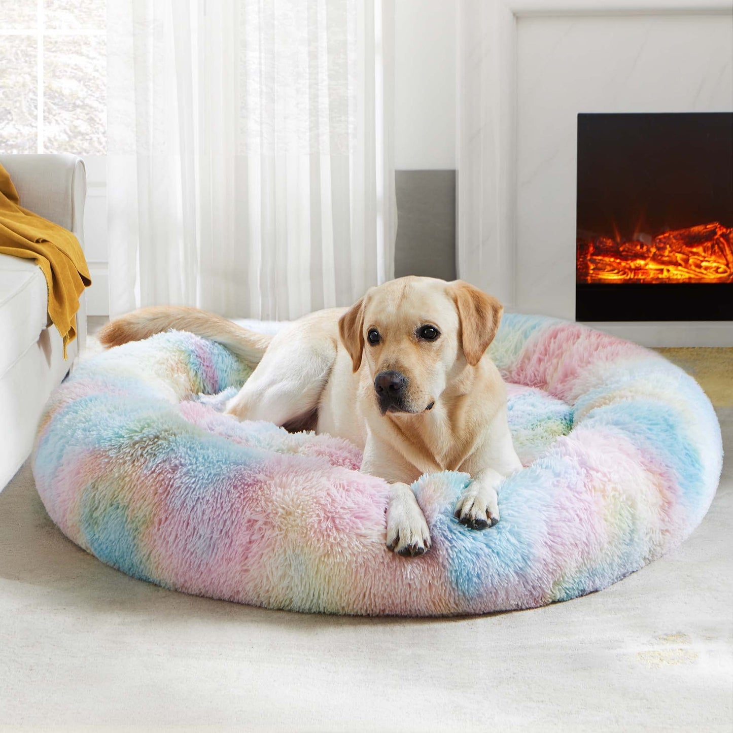 WESTERN HOME WH Calming Dog & Cat Bed, Anti-Anxiety Donut Cuddler Warming Cozy Soft Round Bed, Fluffy Faux Fur Plush Cushion Bed for Small Medium Dogs and Cats (20"/24"/27"/30")