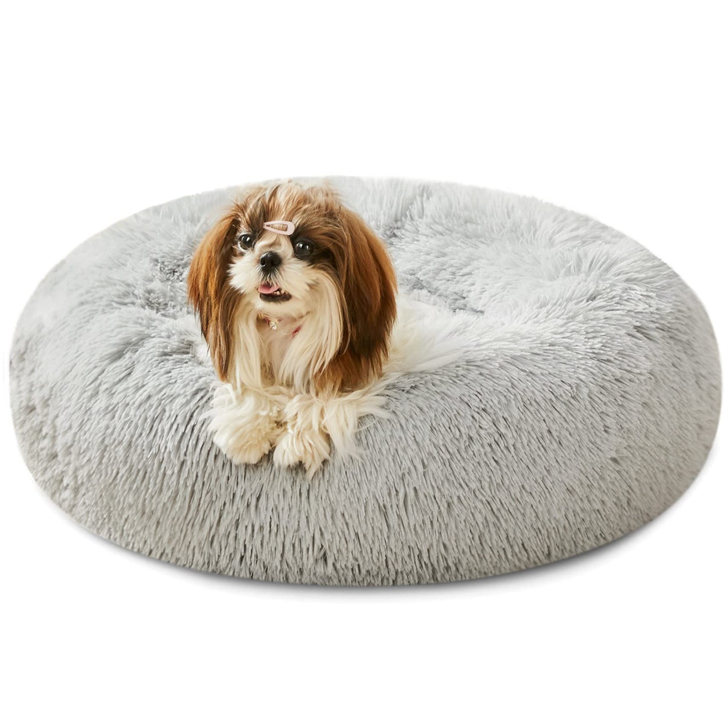 WESTERN HOME WH Calming Dog & Cat Bed, Anti-Anxiety Donut Cuddler Warming Cozy Soft Round Bed, Fluffy Faux Fur Plush Cushion Bed for Small Medium Dogs and Cats (20"/24"/27"/30")