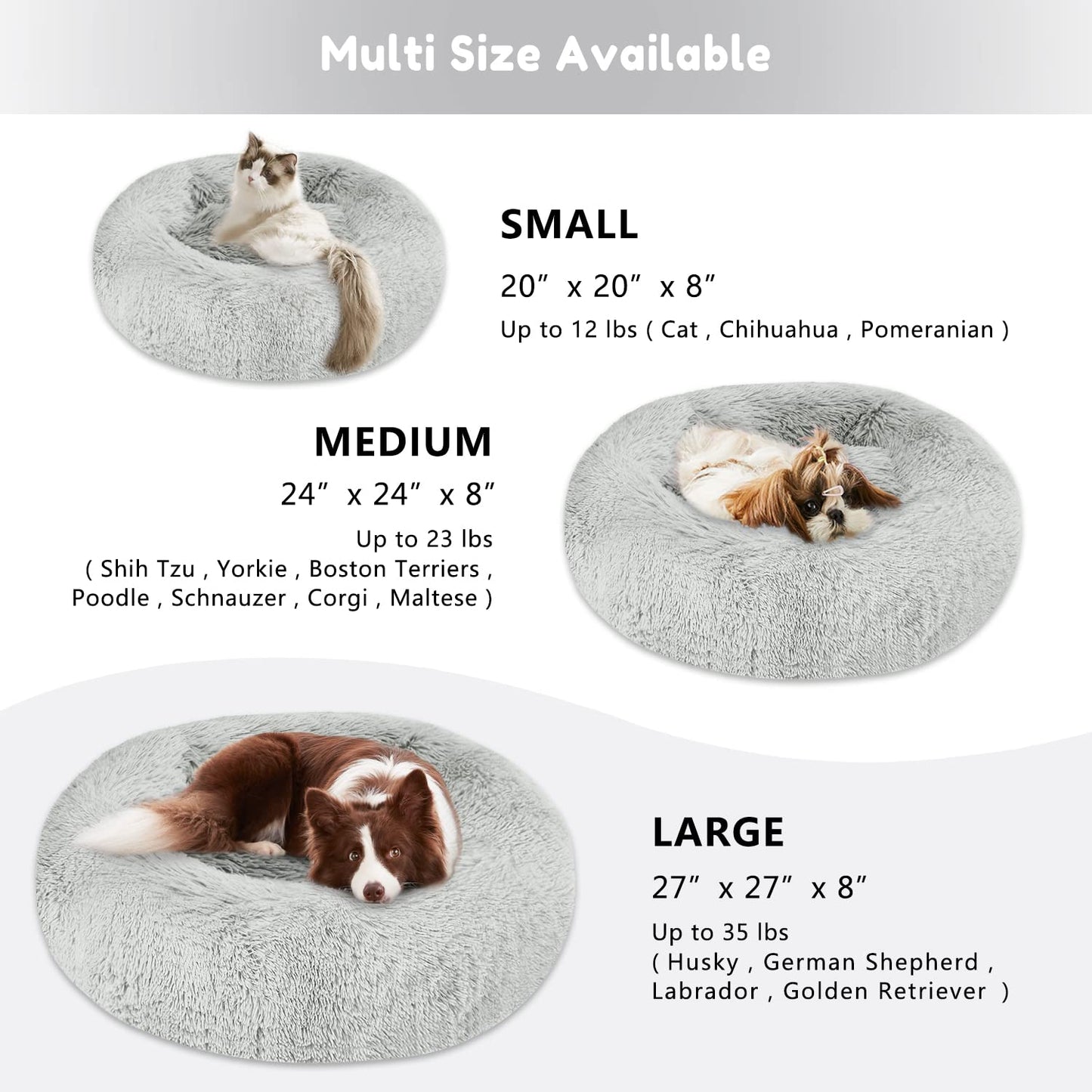 WESTERN HOME WH Calming Dog & Cat Bed, Anti-Anxiety Donut Cuddler Warming Cozy Soft Round Bed, Fluffy Faux Fur Plush Cushion Bed for Small Medium Dogs and Cats (20"/24"/27"/30")