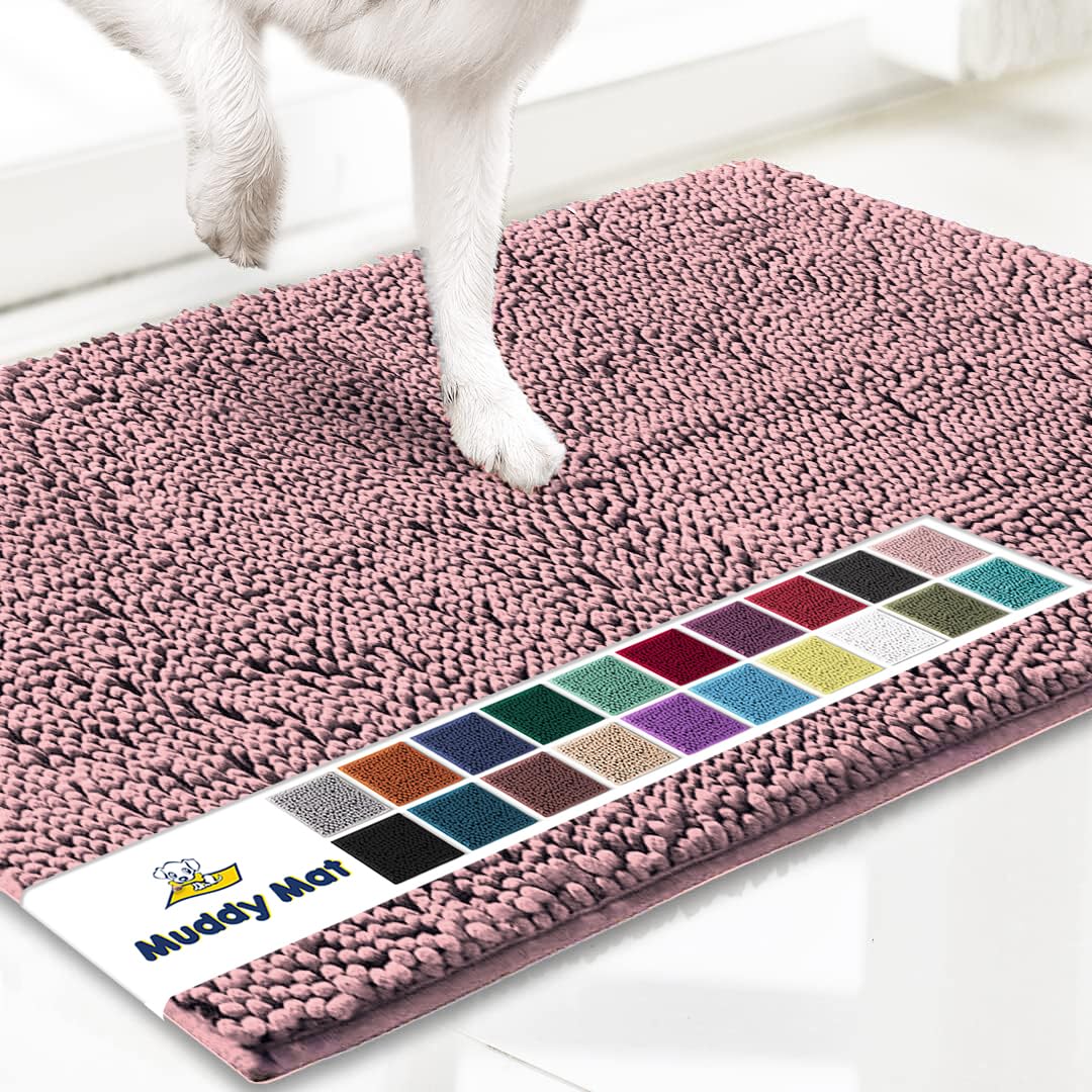 Muddy Mat® Shown on TV – Super Absorbent Microfiber Dog Door Mat for Muddy Paws, Non-Slip Washable Pet Rug, Quick Dry Chenille Entryway Carpet, Machine Washable Indoor Outdoor mat, Beige 28"x18"