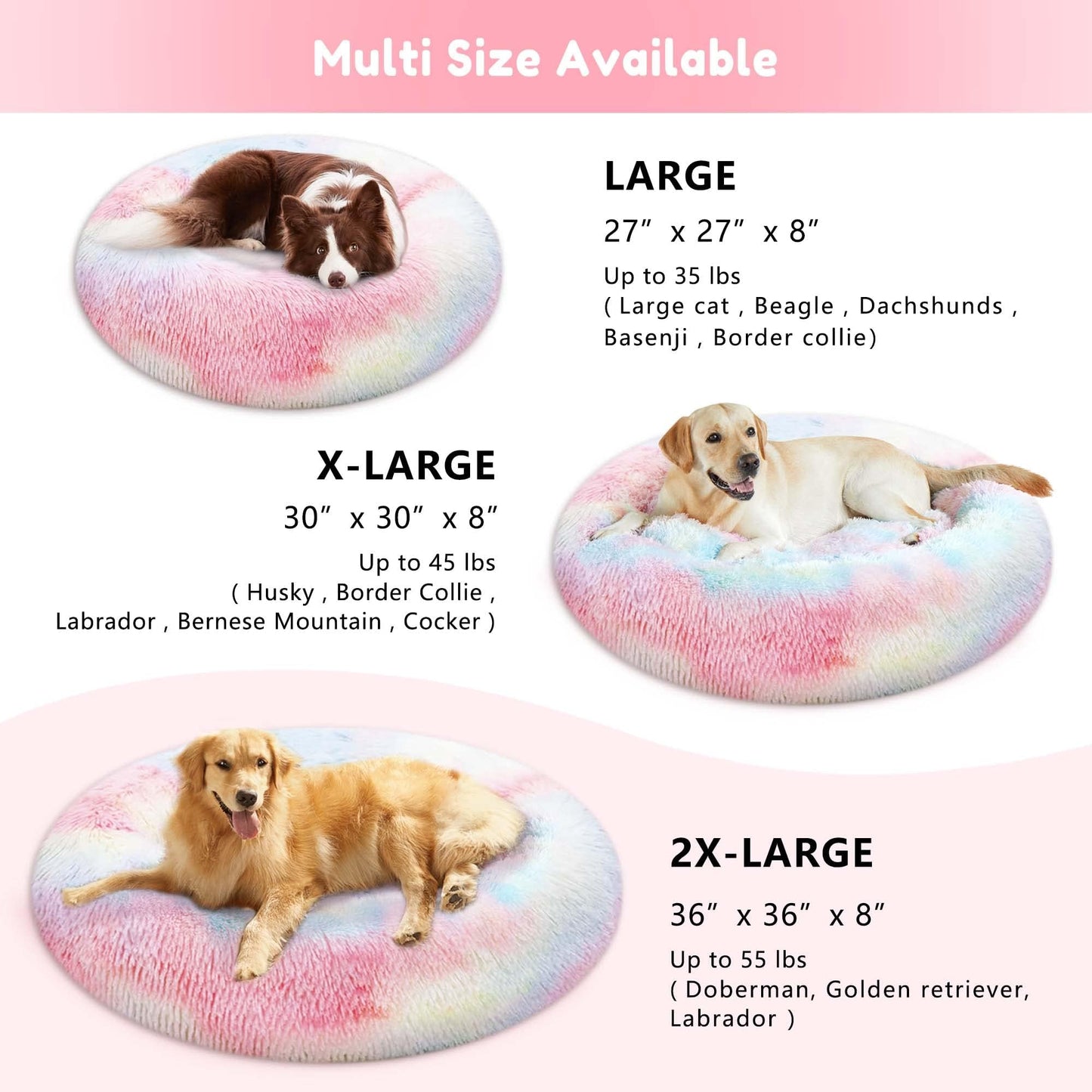 WESTERN HOME WH Calming Dog & Cat Bed, Anti-Anxiety Donut Cuddler Warming Cozy Soft Round Bed, Fluffy Faux Fur Plush Cushion Bed for Small Medium Dogs and Cats (20"/24"/27"/30")