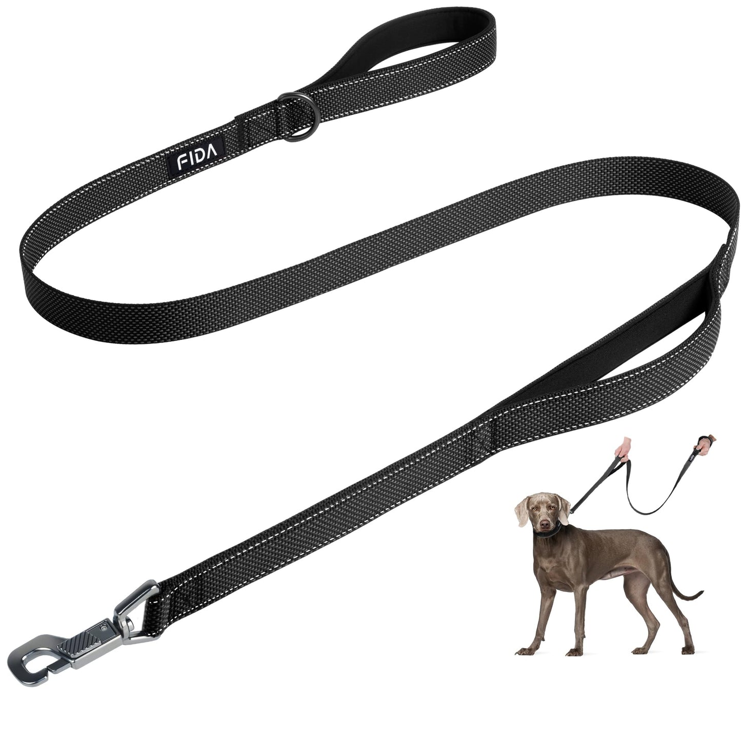 Fida 4 FT Heavy Duty Dog Leash with 2 Comfortable Padded Handles, Traffic Handle & Advanced Easy Snap Hook, Reflective Walking Lead for Large, Medium & Small Breed Dogs, Red