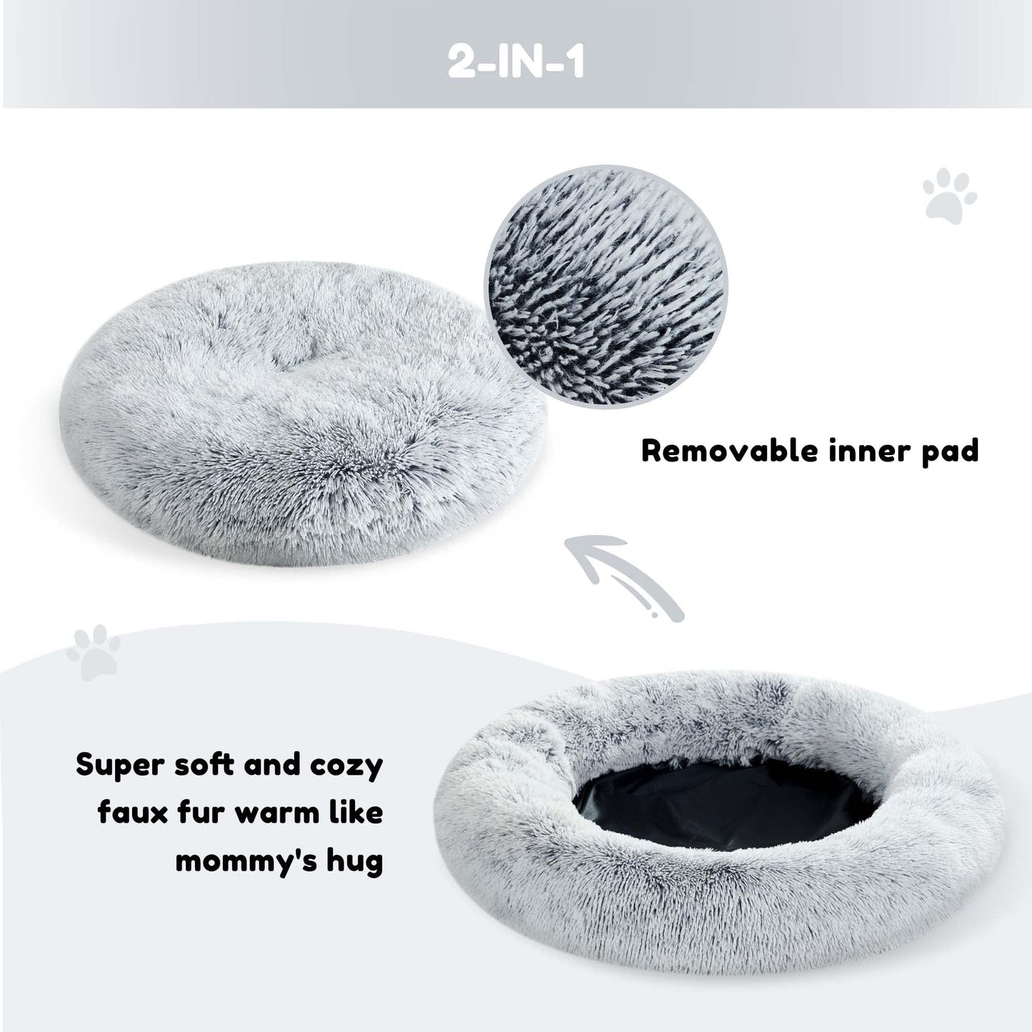 WESTERN HOME WH Calming Dog & Cat Bed, Anti-Anxiety Donut Cuddler Warming Cozy Soft Round Bed, Fluffy Faux Fur Plush Cushion Bed for Small Medium Dogs and Cats (20"/24"/27"/30")