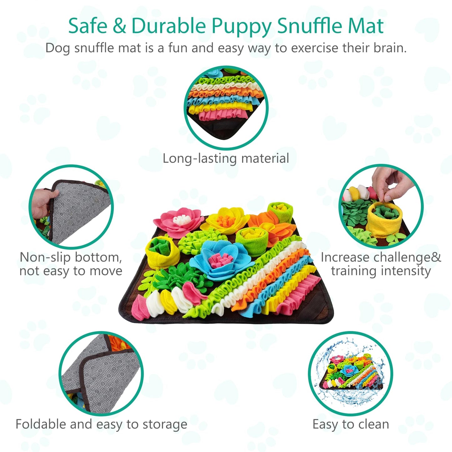 ORIA Snuffle Mat for Dogs, Interactive Sniff Mat for Boredom, Slow Eating, Keep Busy, Encourages Natural Foraging Skills, Dog Puzzle Toys for Dogs Cats Rabbits, 15x15 inch