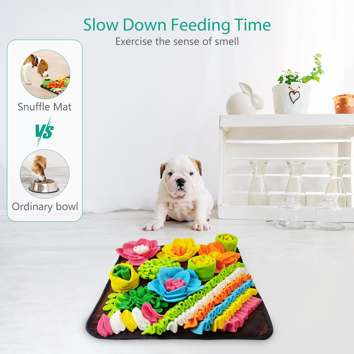 ORIA Snuffle Mat for Dogs, Interactive Sniff Mat for Boredom, Slow Eating, Keep Busy, Encourages Natural Foraging Skills, Dog Puzzle Toys for Dogs Cats Rabbits, 15x15 inch