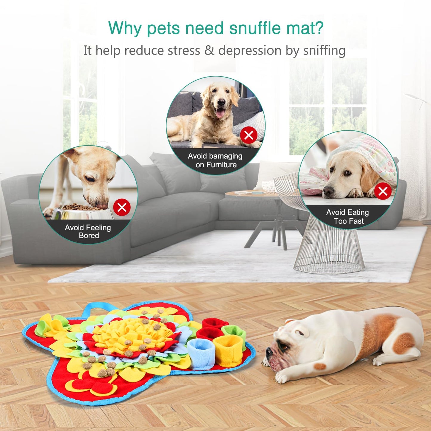 ORIA Snuffle Mat for Dogs, Interactive Sniff Mat for Boredom, Slow Eating, Keep Busy, Encourages Natural Foraging Skills, Dog Puzzle Toys for Dogs Cats Rabbits, 15x15 inch