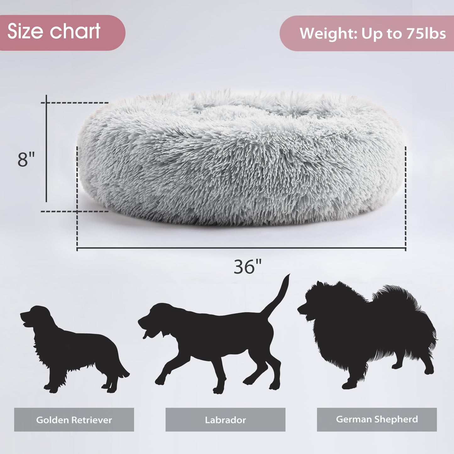 WESTERN HOME WH Calming Dog & Cat Bed, Anti-Anxiety Donut Cuddler Warming Cozy Soft Round Bed, Fluffy Faux Fur Plush Cushion Bed for Small Medium Dogs and Cats (20"/24"/27"/30")