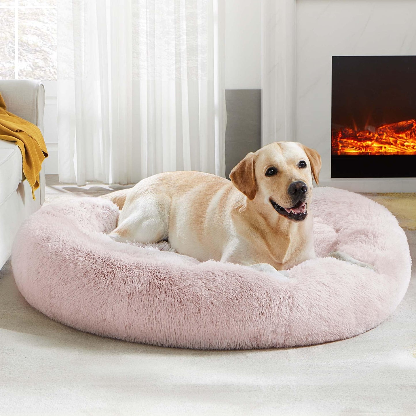 WESTERN HOME WH Calming Dog & Cat Bed, Anti-Anxiety Donut Cuddler Warming Cozy Soft Round Bed, Fluffy Faux Fur Plush Cushion Bed for Small Medium Dogs and Cats (20"/24"/27"/30")