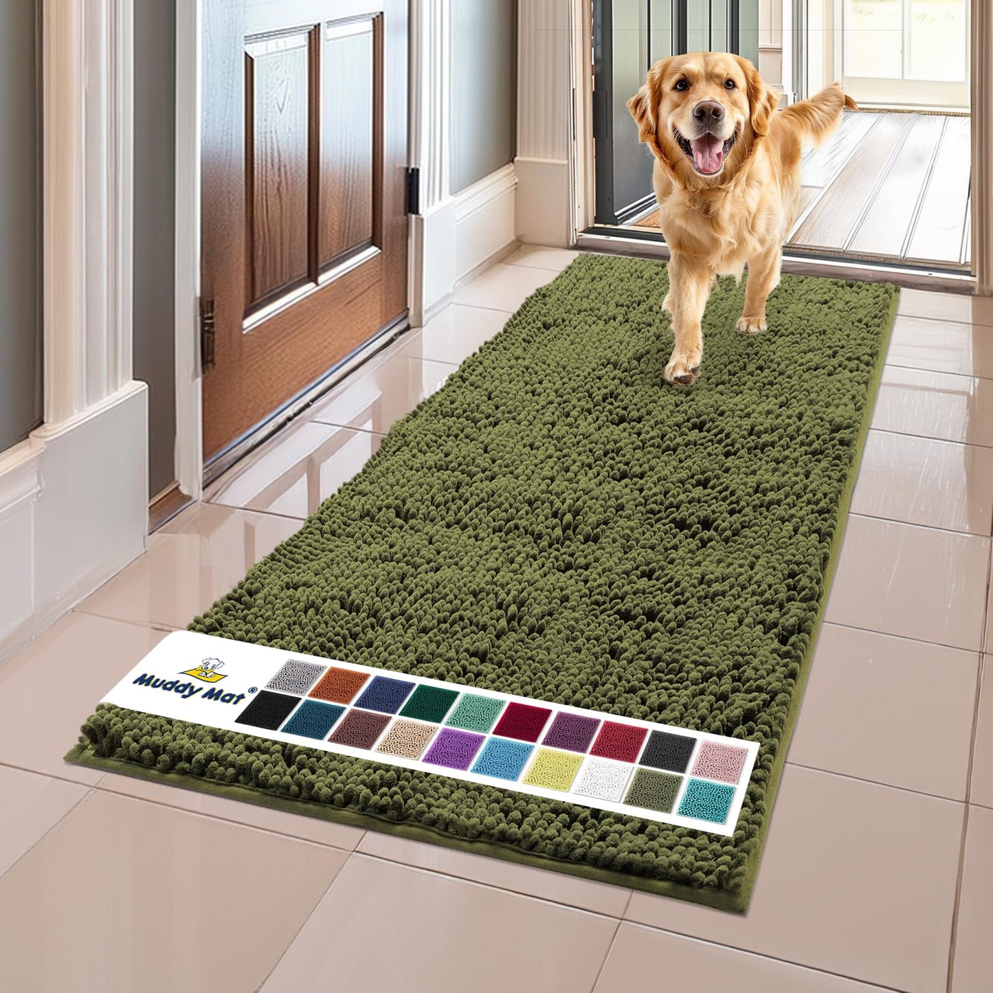 Muddy Mat® Shown on TV – Super Absorbent Microfiber Dog Door Mat for Muddy Paws, Non-Slip Washable Pet Rug, Quick Dry Chenille Entryway Carpet, Machine Washable Indoor Outdoor mat, Beige 28"x18"