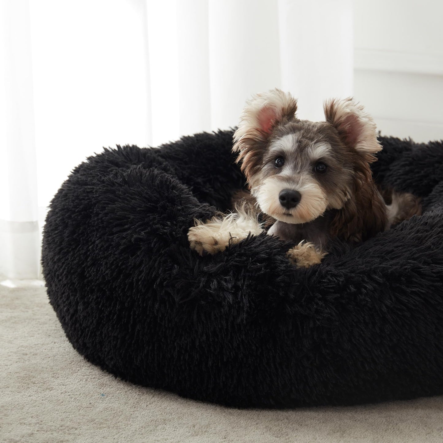 WESTERN HOME WH Calming Dog & Cat Bed, Anti-Anxiety Donut Cuddler Warming Cozy Soft Round Bed, Fluffy Faux Fur Plush Cushion Bed for Small Medium Dogs and Cats (20"/24"/27"/30")